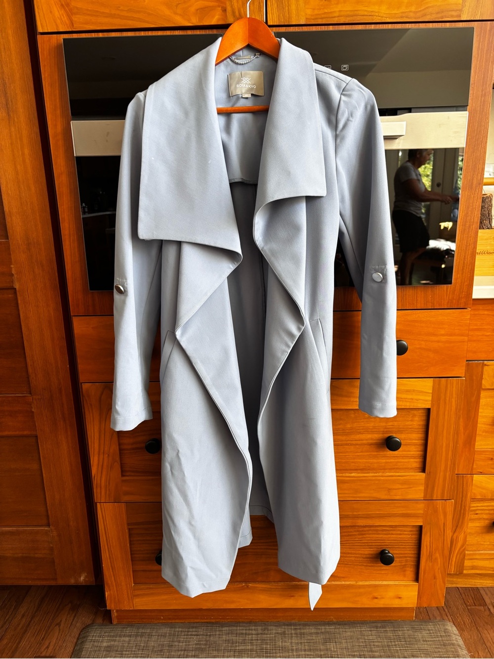 Soia&kyo Light Blue Draped Women's Trench Coat